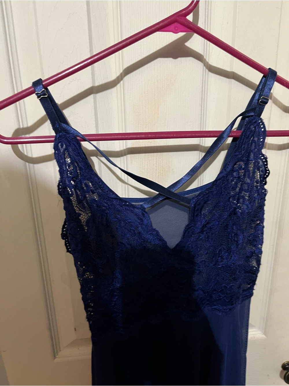 Navy Lace-Detail Women's Slip Chemise with Adjustable Straps